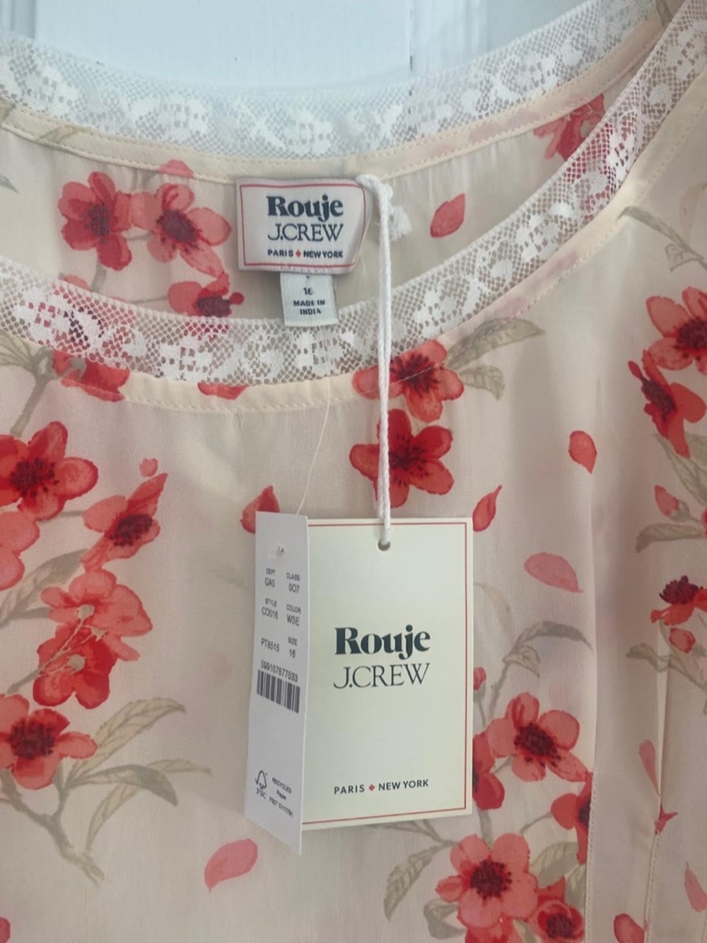 J. Crew x Rouje - White/Red Floral Poet Top - Size 16 - Picture 8 of 16